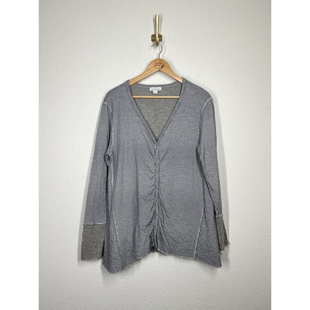 Sundance Striped Cardigan Sweater Tunic Top Small S Navy White Gray
